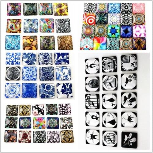 8pcs 25mm Square Style Mixed Handmade Photo Square Glass Cabochons