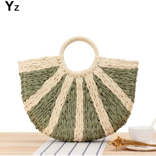 Aaby 2021 Women Summer Weave Beach Bag Woven Bucket Bag Casual Handbags Popular Handmade Basket Vacation Straw Totes