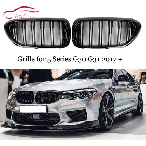 ABS Carbon Fiber 1-slat / 2-Slat Front Bumper Grille Mesh For BMW 5 Series G30 G31 F90 M5 2017 + 520i 530i 540i M550i