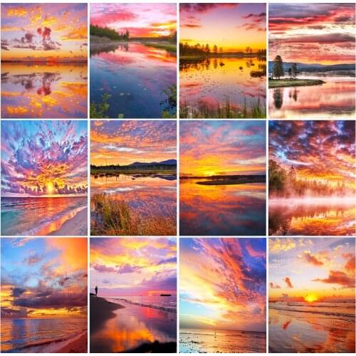 DOHAWIZS DIY Diamond Painting Seaside Scenery Cross Stitch Kit Diamond Mosaic Seaside Sunset Rhinestone Picture Wall Decor Art