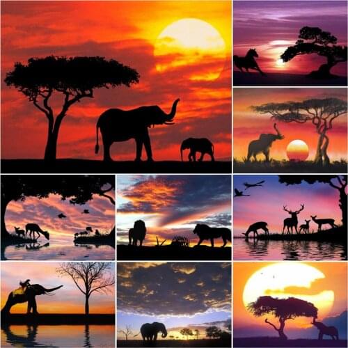 DIY Diamond Painting Landscape Sunset Elephant 5D Diamond Embroidery Animals Cross Stitch Pictures Mosaic Craft Home Decoration