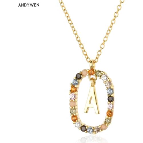 ANDYWEN 925 Sterling Silver Gold Letters A - Z Initial M S C K Alphabet Pendente Long Chain Necklace Say My Name Fine Jewelry