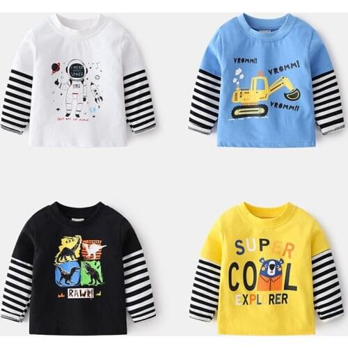 Boys T-shirt Autumn Spring New Fashion Cartoon and Letter Printing Striped Long Sleeve T-shirts for Kids Children