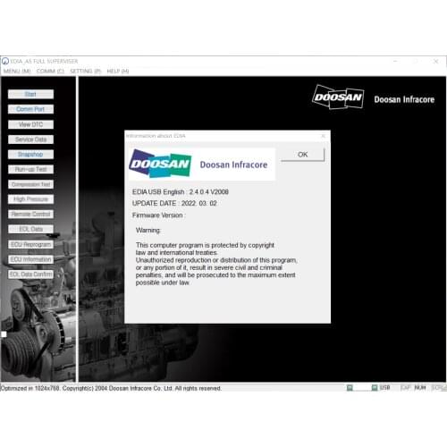 Doosan eDoctor Engine Diagnostic 2.4 (EDIA) 2019 Construction and Industry Software Package+keygen