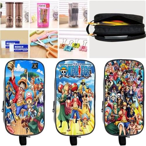 Anime ONE PIECE Double Layer Pencil Box Student Pencil Case One Piece Luffy Zoro Pencil Pouch Boys Girls Pen Bag Stationery Bags