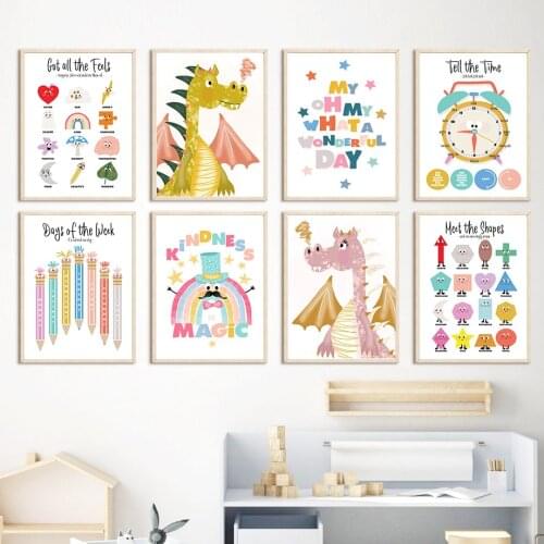 Enlightenment Education Dinosaur Wall Art Canvas Painting Nordic Posters And Prints Wall Pictures Kids Kawaii Room Nursery Decor