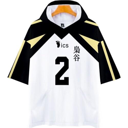 Anime Haikyuu Short Sleeves Hooded T-shirt Men/women Cosplay Costume Casual Fukurodani Academy Volley-ball Team Clothes Print 3D