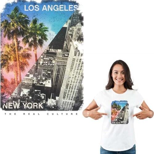 Los Angeles Ironing Stickers Appliqued Vinyl Tops Fashion Heat Transfer Diy Sticker On Clothes Iron Cool Transfers