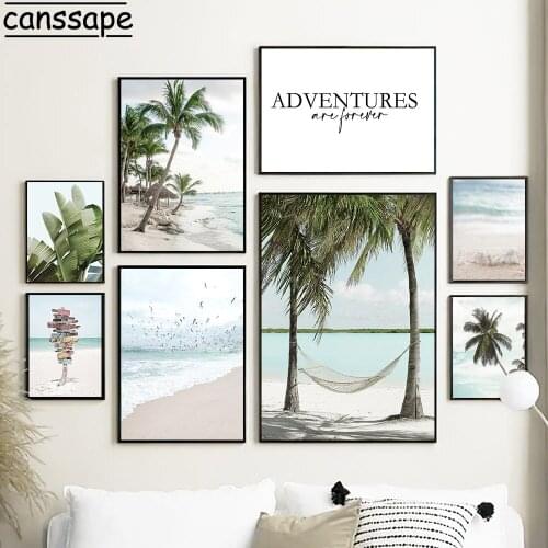 Sea Landscape Canvas Painting Love Poster Beach Posters Plant Leaves Wall Art Print Nordic Wall Pictures For Living Room Decor