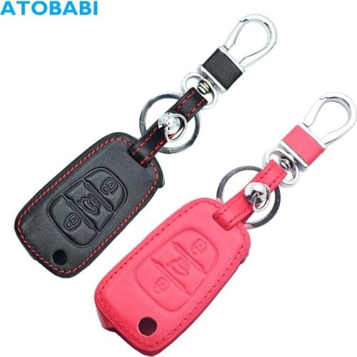 Leather Car Key Cover For Kia Rio K2 K3 K5 For Hyundai Solaris I30 I35 IX20 IX35 Azera 3 Buttons Folding Remote Control Fob Case