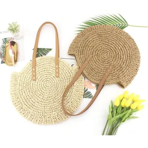 Aaby Round Straw Beach Bags Vintage Woven Shoulder Rattan National Summer Wicker handbag