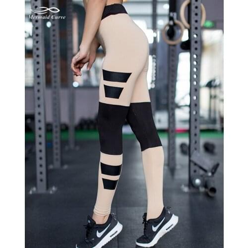 Mermaid Curve sport Legging Women Fitness Running Workout Yoga Pants Black Brown Patchwork Wide belt Leggings women gym clothing