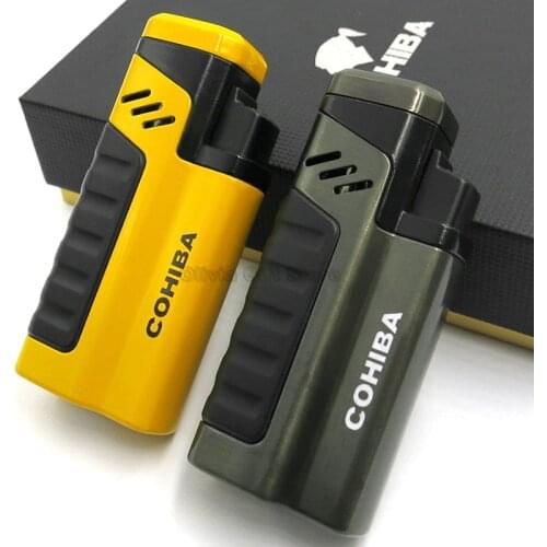 Cohiba Metal Cigar Cigarette Tobacco Lighter 4 Torch Jet Flame Refillable With Punch Smoking Tool Accessories Portable Gift Box