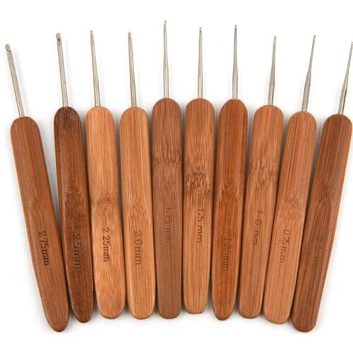 10pcs/Set 0.5mm-2.75mm Bamboo Knitting Needles Set Small Lace Knitting Hooks Set DIY Crochet Hooks Needles For Yarn Handle