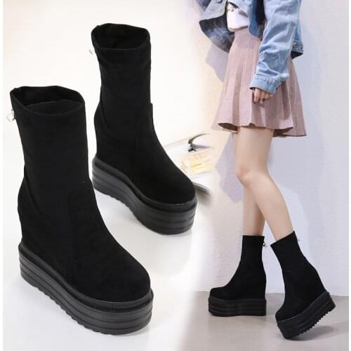 2020 winter new female Martin boots British wind increased 14CM high heel platform boots fashion plus velvet womens shoes