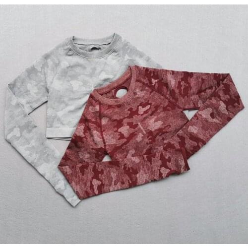 New Color Camo Seamless Workout Crop Top Stretchy Yoga Tops Women Long Sleeve Thumb Holes Workout Shirts Gym T Shirt Women