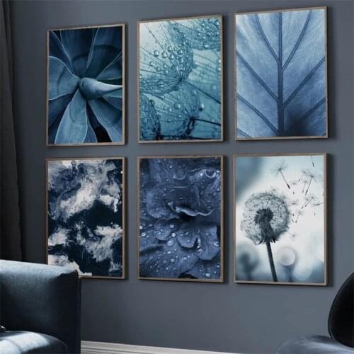 Dandelion Succulents Still Life Canvas Paintings Gray-Blue Plant Close-Up Posters Prints Wall Art Picture for Living Home Decor
