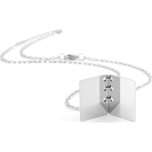 Women Trendy Book pendant Necklace Stainless Steel mirror polished Rolo cable chain collares de moda Boho joli Collier gift