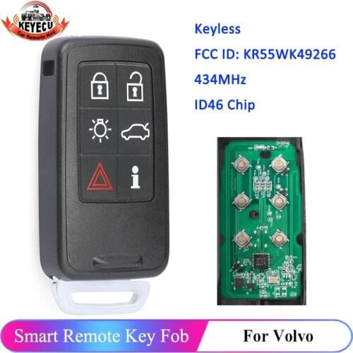 KEYECU Replacement Remote Car Key Shell Case Fob 6 Button for Volvo S60 V60 S80 XC70 XC60 V70 2008-2017 FCC ID:KR55WK49264