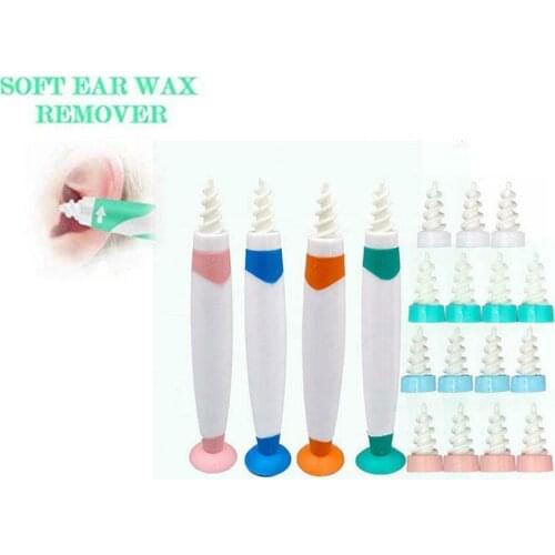 Q-Grips+16pcs Earpick Wax Remover Ear Cleaning Sticks Ear Cleaner Ear Wizard Wax Removal Spiral Soft Swab Pick Tool Set