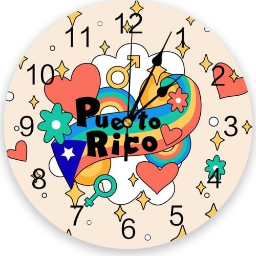 Rainbow Puerto Rico Illustration Flag 3D Wall Clock Modern Design Living Room Decoration Kitchen Clock Art Wall Watch Home Decor