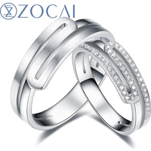 ZOCAI REAL GENUINE DIAMOND 0.208 CT CERTIFIED I-J /SI DIAMOND HIS AND HERS WEDDING BAND SETS ROUND CUT 18K WHITE GOLD Q00955AB