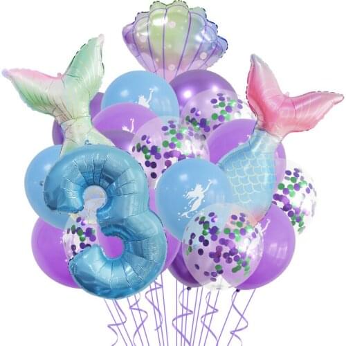 Mermaid Party Balloons Number Foil Color Shell Balloon Kids Birthday Party Decoration Supplies Baby Shower Decor Helium Globos