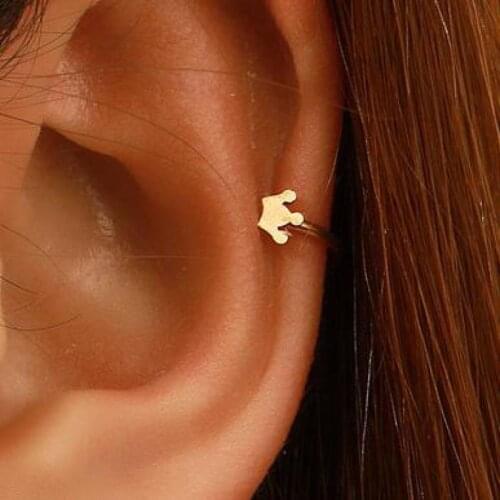 Korean Crown Clip Earrings For Women Earing Without Hole Jewelry Stainless Steel Fake Earrings Single Ear Clip Earings Kolczyki