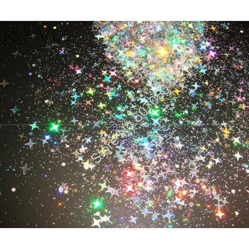 Mix Glitter Nail Four Angle Stars Holographic Silver Powder Sequin Shapes for Nail Gel polish Acrylic Craft Decoration