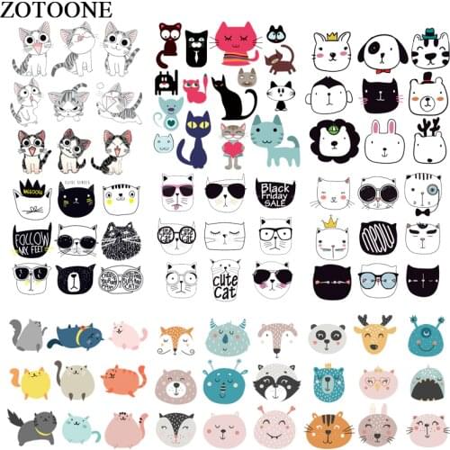 ZOTOONE Lovely Cats Ironing Transfers Heat Press Stickers Patches for Kids Clothes Animal Patch DIY Accessory Washable Appliques
