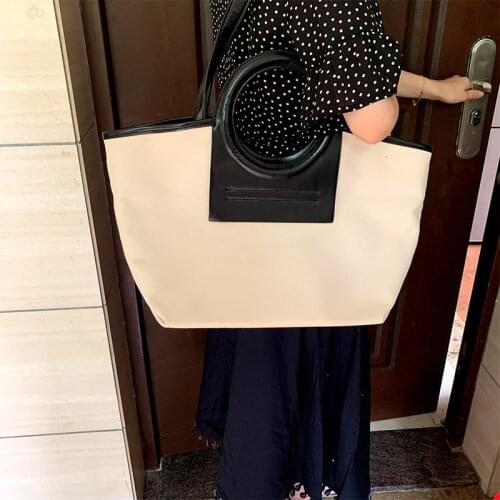 Women High Capacity Leather Canvas Stitching Tote Bag Fashion Crossbody Bag Female Shoulder Handbags Large Travel Bag Mommy Bag
