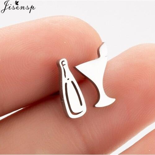 Jisensp Unique Wine Glass Stud Earrings for Women Girls Stainless Steel Cup Earrings Fashion Jewelry pendientes mujer moda 2019
