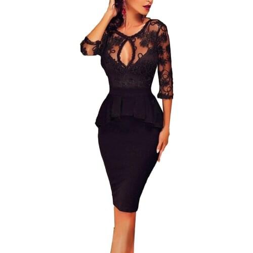 Women Fashion Cocktail Party Sexy Bodycon Deep V Collar Mini Lace Skirt Dress