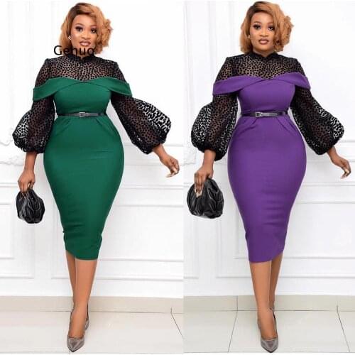 Women Dress 2021 New South African Office Dresses Lady Business Clothing Dashiki Ankara Bodycon Robe Formal Attire with Belt