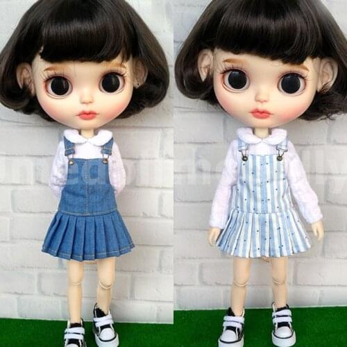 1PCS Cute White Shirts Top Strap Dress for Blyth, Barbi, Licca, Aonze, OB24, OB27 Doll Clothes Overall Accessories