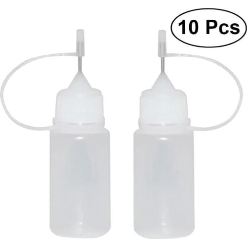 10pcs/lot Empty Squeezable Bottle Needle Tip Needle Squeeze Empty Bottle Metal Needle Cap White Plastic Dropper Bottles