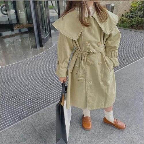 201 New Autumn Girls' coat long lace up windbreaker
