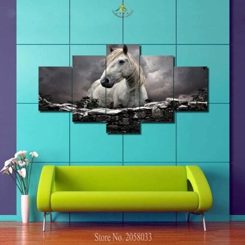 3-4-5 Pieces White Horse Animal Wall Art HD Printed Home Decor Wall Picture on Canvas Prints Painting Modern Wall Art Artwork