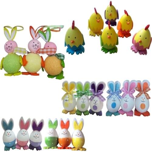 3Pcs Easter Eggs Cute Bunny Rabbit Chick Hanging Toy Kids Home Party Decor Gifts