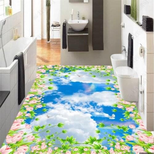 Beibehang Blue sky white clouds dream Ceiling wallpaper waterproof self-adhesive bedroom 3D floor tiles Custom 3D wallpaper
