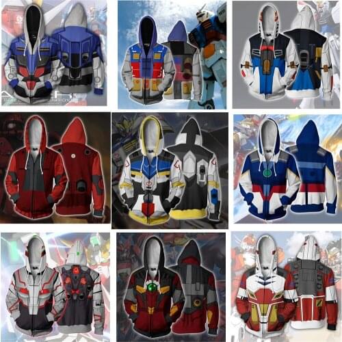 3D Hoodie Cosplay Costume GUNDAM Anime Hooded Jacket Junior Zip Up Coat Man Women Casual Streetwear Halloween Christmas Gift