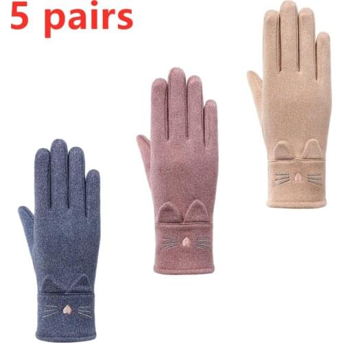 5 Pairs Women Winter Cat pattern Gloves Warm Touchscreen Gloves Windproof Gloves for Women Girls Winter Using