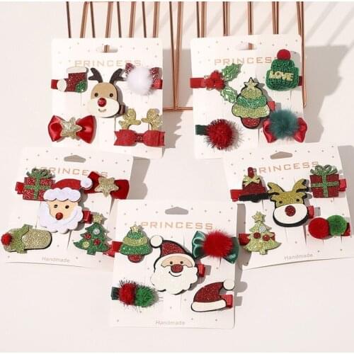 5Pcs/Set New Girls Christmas Tree Santa Claus Hair Clips Kids Lovely Hairpins Headband Barrettes Fashion Hair Accessories