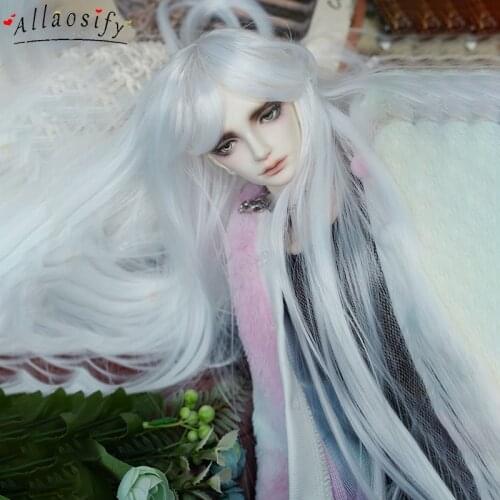 Allaosify Doll Accessories Long Straight Hair Black And White Wig Tilted Bangs 1/3 1/4 BJD Wig