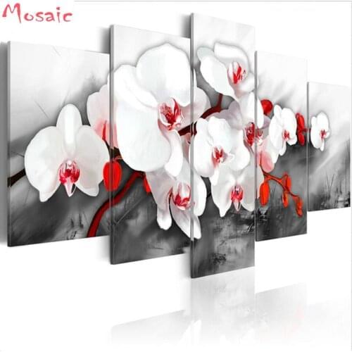 Diamond Embroidery 5D DIY Diamond Painting cross stitch Full Rhinestone Cross Stitch Decoration 5 Pieces Magnolia Orchid Flower