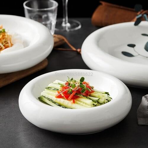 White Round Ceramic Tableware Western Dish Bowl Dessert Plate Steak Salad Snack Cake European-style Dishware Insulation