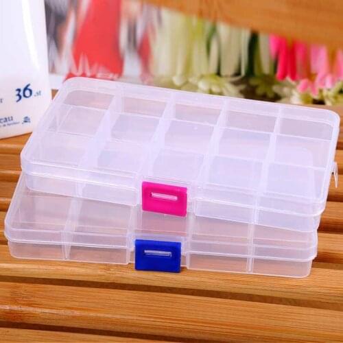 Free Shipping 15 Compartment Small Plastic Clear Jewelry Earrings Toys Storage Container Boxes LX6808