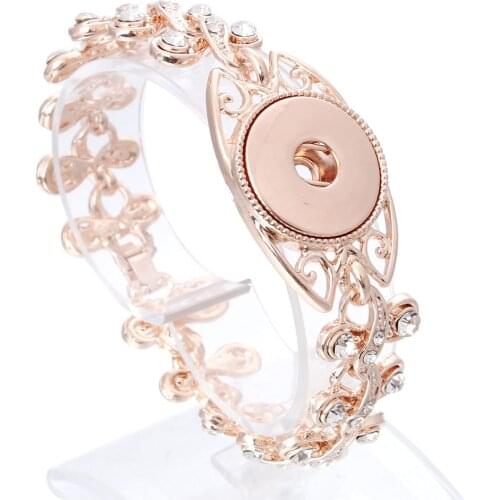 2019 New Rose Gold Snap Jewelry Flower 18mm Snap Button Bracelet for Women Fit Snap Button Jewelry Button Bracelet Bangle
