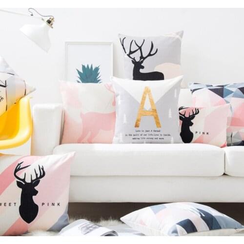 Decorative cushion cover/Ins Nordic Pink Elk Geometry Simple cotton pillow/Wholesale and retail cushions/Marine style waist