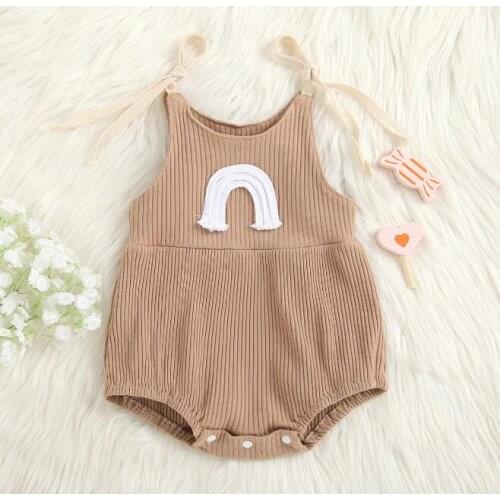 Baby Girls Romper Summer Rainbow Patterns U-Neck Sleeveless Strappy Bodysuit Playsuits for Kids 0-24 Months